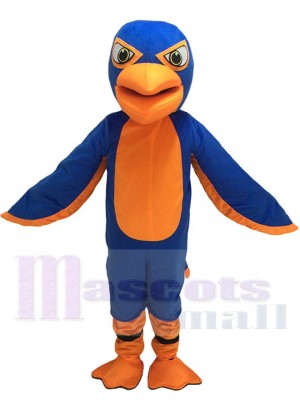 Friendly Royal Blue and Orange Falcon Mascot Costume