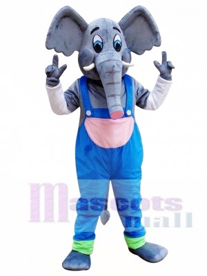 Elephant Mascot Costume with Blue Overalls