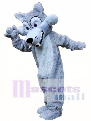 Long Grey Wolf Mascot Costume