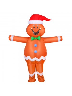 Gingerbread Man Inflatable Costume Blow up Halloween Christmas Bodysuit for Adult