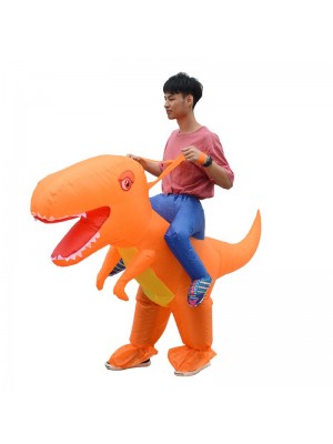 Orange Dinosaur with Big Head Carry me Ride on Inflatable Costume Halloween Christmas for Adult/Kid