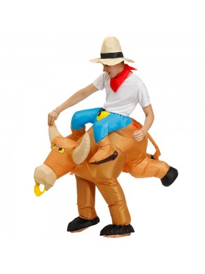 Cowboy Carry me Ride on Brown Bull Inflatable Halloween Xmas Costume for Adult/Kid