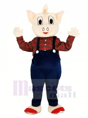 Pig with Blue Overalls Mascot Costume Cartoon