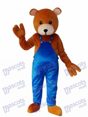 Teddy Bear in Blue Overalls Mascot Adult Costume