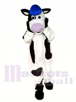 Sporty Cow Mascot Costume with Blue Hat 