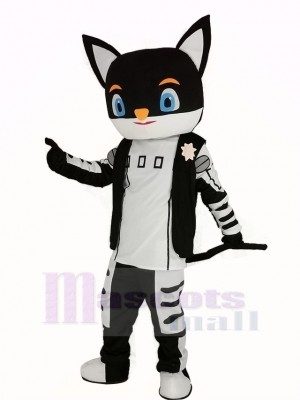 Sir Black Cat in Black Coat Mascot Costume Cartoon