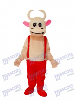 Red Overalls Cow Mascot Adult Costume