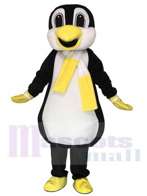 Penguin Mascot Costume with Yellow and White Scarf