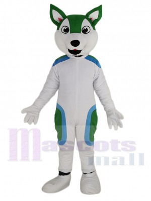 Cute White and Green Husky Dog Mascot Costume Animal