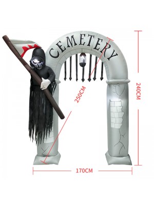 8ft Inflatable Large Arch with Grim Reaper with LED Lights Holiday Archway Decoration Outdoor Yard Lawn Art Decor