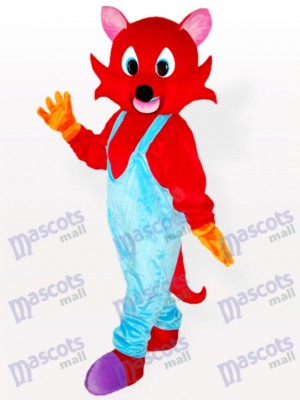 Red Fox in Blue Bib Overalls Adult Mascot Costume