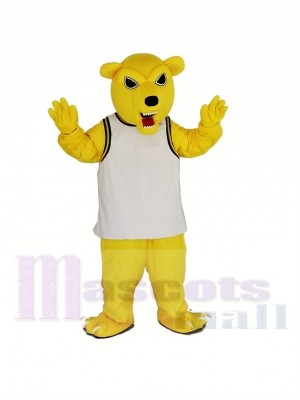 Yellow Funny Bear in White Shirt Mascot Costume