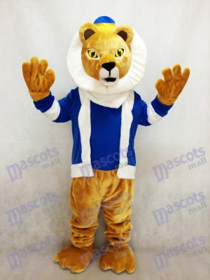 King Lionel Lion Mascot Costume with Blue Clothes and Crown
