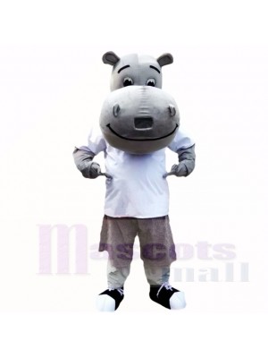 Gray Hippo with White Shirt Mascot Costumes School