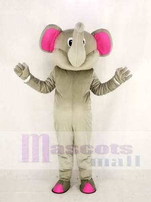 Realistic Gray Elephant with Pink Ears Mascot Costume Cartoon