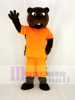 Realistic Sport Power Beaver in Orange Clothes Mascot Costume