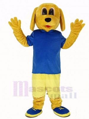 Golden Dog in Blue T-shirt Mascot Costume Animal