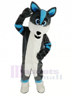 Blue and Gray Husky Dog Fursuit Mascot Costume