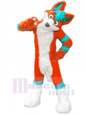 Orange and Blue Husky Dog Fursuit Mascot Costume Cartoon