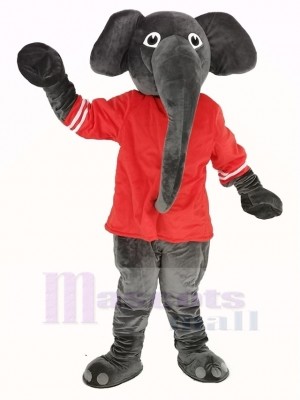 Grey Elephant with Red T-shirt Mascot Costume