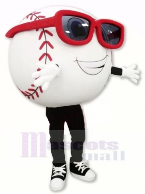 White Baseball with Glasses Mascot Costume Cartoon
