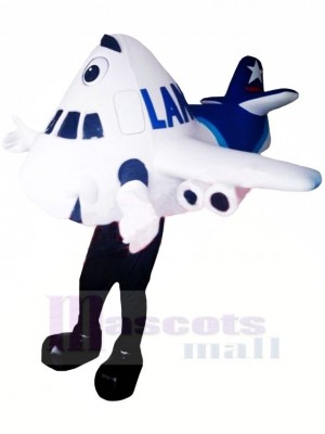 White Airplane Mascot Costume Cartoon 	