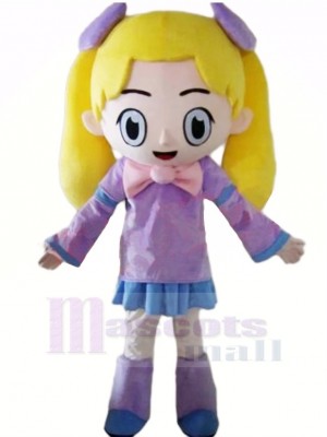 Girl with Yellow Hair Mascot Costume Cartoon 