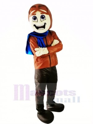 Pilot with Brown Jacket Mascot Costume Cartoon 