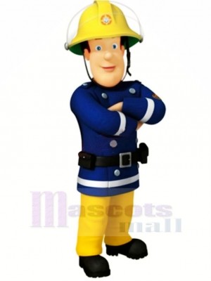 Blue Eyed Fireman Sam Mascot Costume Cartoon People