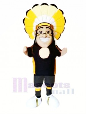 Indian With Yellow Headdress Mascot Costume People