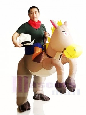 Cowboy Ride On Grey Horse Inflatable Halloween Christmas Costumes for Adults