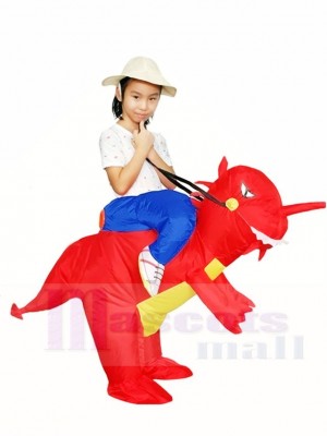 Ride On Red Dinosaur with Horn T-rex Inflatable Halloween Christmas Costumes for Kids