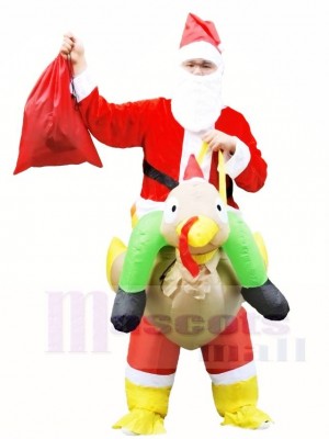 Santa Claus Ride on Turkey Carry Me Inflatable Halloween Xmas Costumes for Adults