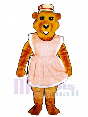 Cute Cheri Bear with Apron & Straw Hat Mascot Costume