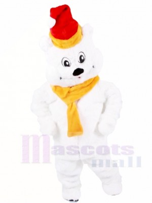  Red Hat Polar Bear with Yellow Scarf Mascot Costumes Animal Xmas