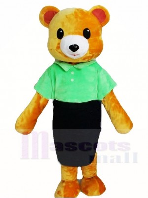 Brown Bear in Green Shirt and Black Skirt Mascot Costumes Animal 