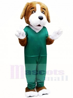  Brown Dog in Green Suit Mascot Costumes Animal 