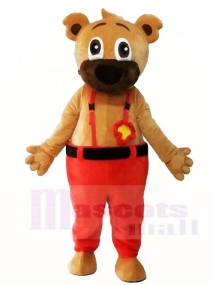 Brown Bear in Red Overalls Mascot Costumes Animal 