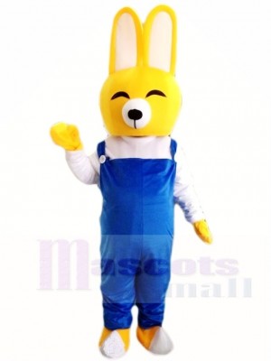 Yellow Rabbit Easter Bunny with Blue Overalls Mascot Costumes Animal 