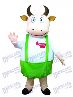 Fat Cow with Blue Overalls Mascot Costume Animal 