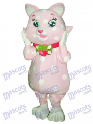 Pink Kitty Cat with White Spots Mascot Costume Animal Cartoon 