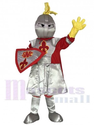 Silver Adult Knight St Norbert Mascot Costume with Red Cloak