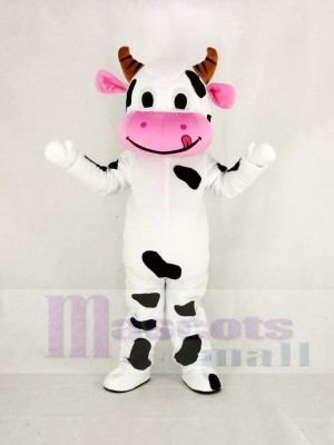 Cute Cow with Pink Mouth Mascot Costume Cartoon
