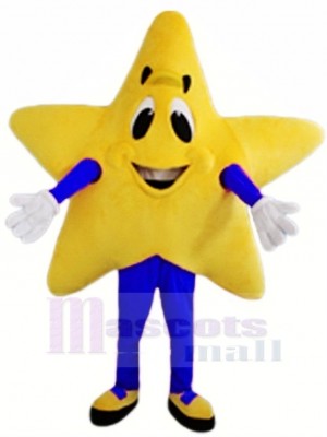 Yellow Twinkle Star with Blue Coat Mascot Costume Christmas Xmas