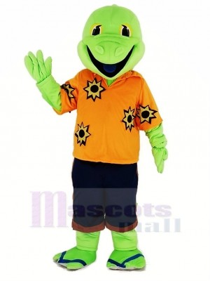 Green Lizard with Orange T-shirt Mascot Costume Cartoon