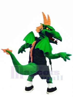 Green and Orange Dragon with Wings Mascot Costume Cartoon