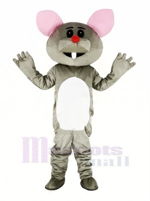 Gray Mouse with Red Nose Mascot Costume Cartoon