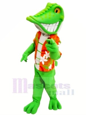 Smiling Green lizard Mascot Costume Cartoon