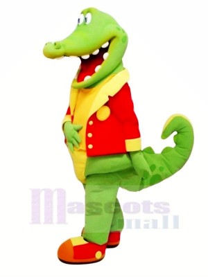 Happy Alligator with Red Coat Mascot Costume