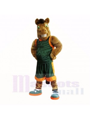 Sport Brown Horse with Green Shirt Mascot Costumes Adult